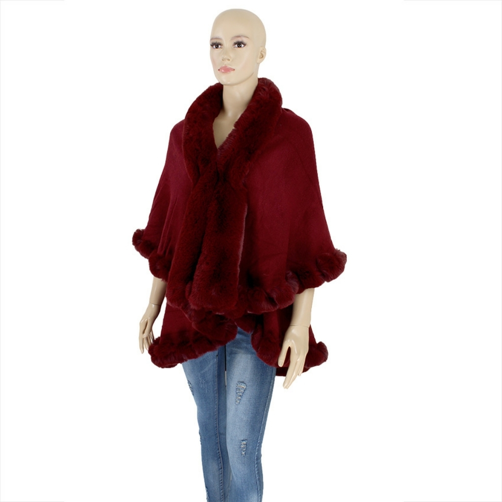 Burgundy Fur Poncho / Cape